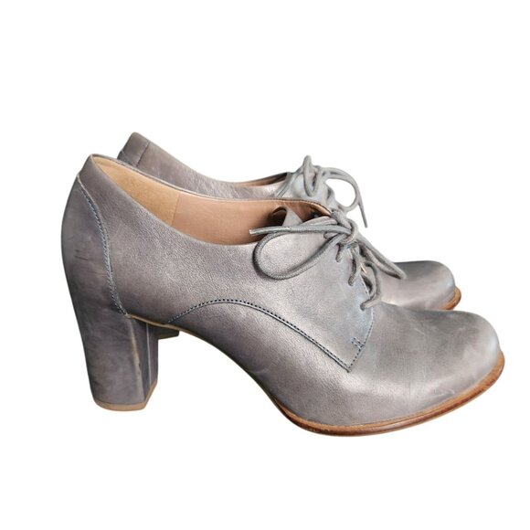 Ecco Oxford Lace Up Heels Blue Gray Boots Womens Size 8-8.5 Vintage Whimsigoth - Picture 5 of 10